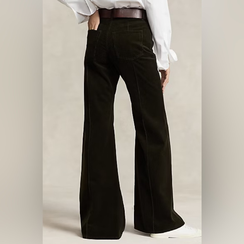 Polo Ralph Lauren Pintucked Corduroy Flare Pant color: Olive - Picture 4 of 8